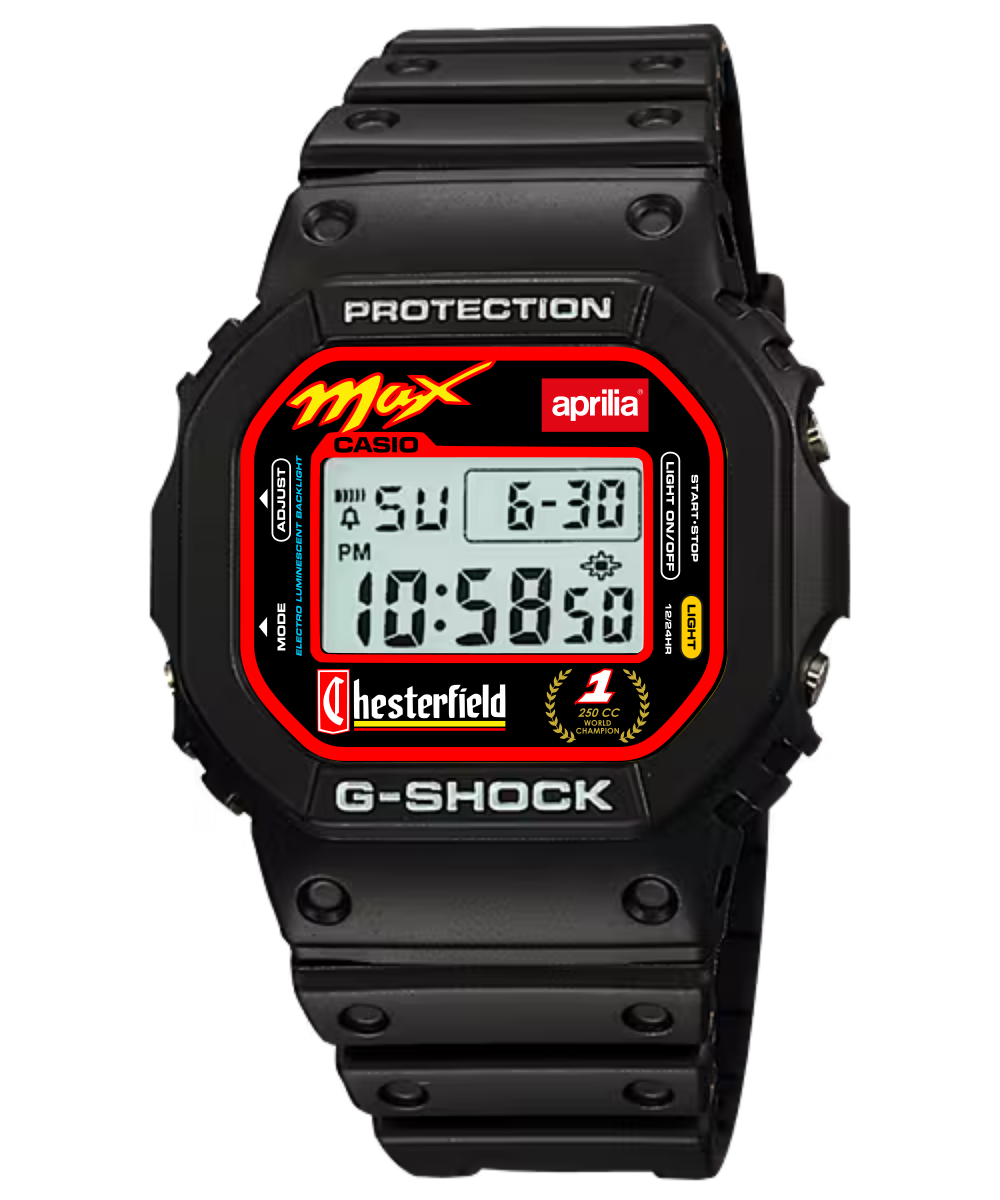 Custom Casio G-Shock DW5600 Digital Watch - Vintage Racing Edition Max Biaggi