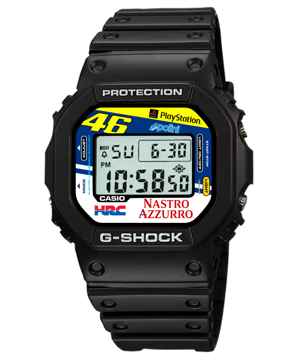 Custom Casio G-Shock DW5600 Digital Watch - Vintage Racing Edition Valentino Rossi