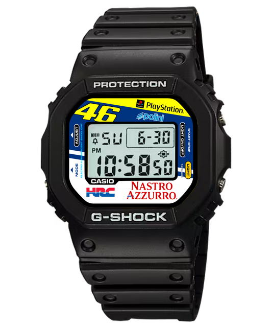 Custom Casio G-Shock DW5600 Digital Watch - Vintage Racing Edition Valentino Rossi