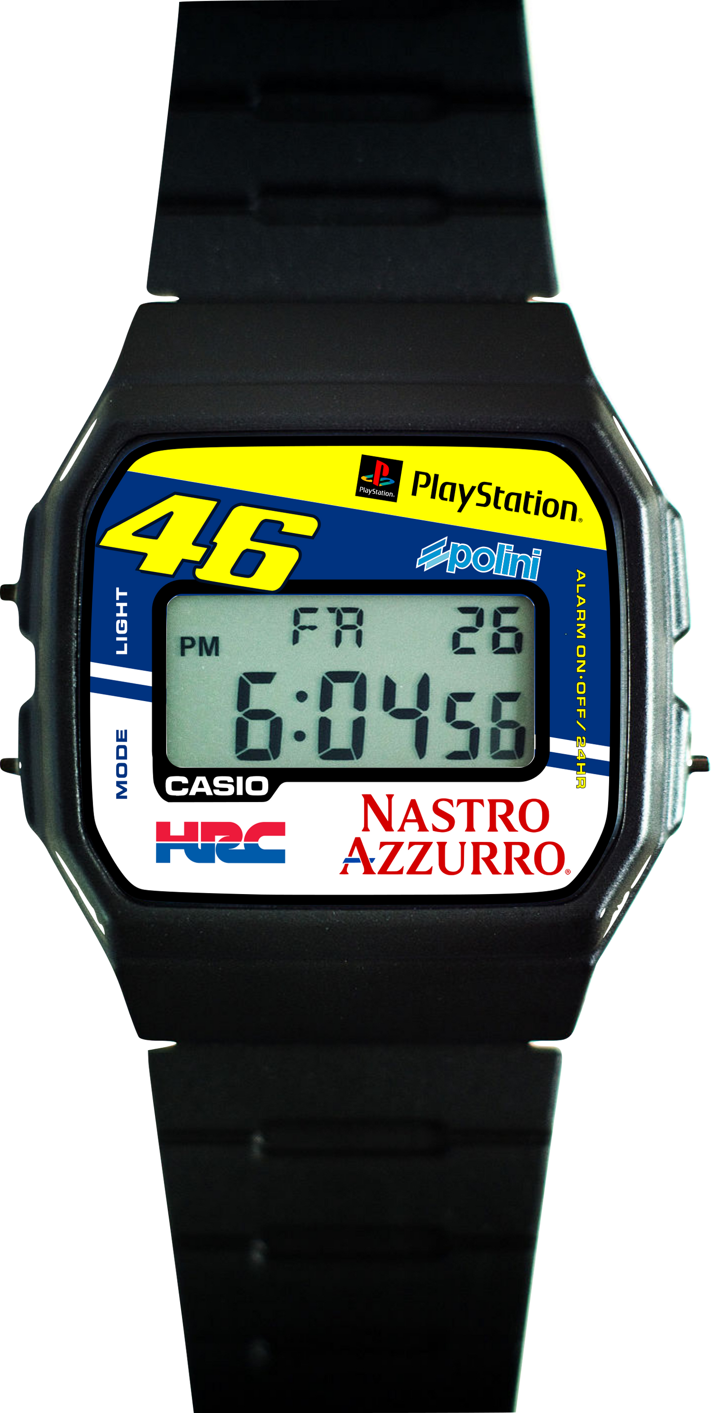 Custom Casio F-91w Digital Watch - Vintage Racing Edition Valentino Rossi