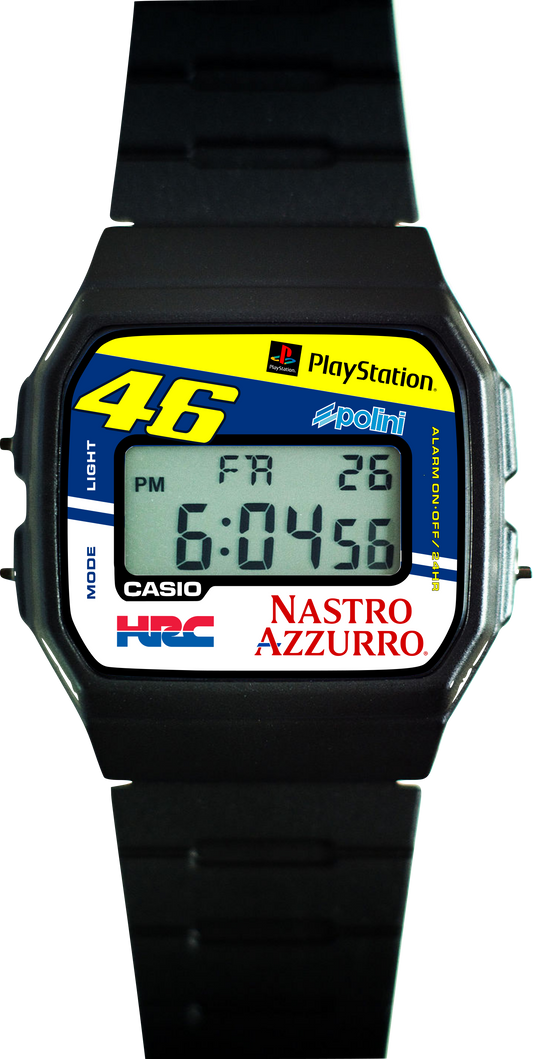 Custom Casio F-91w Digital Watch - Vintage Racing Edition Valentino Rossi