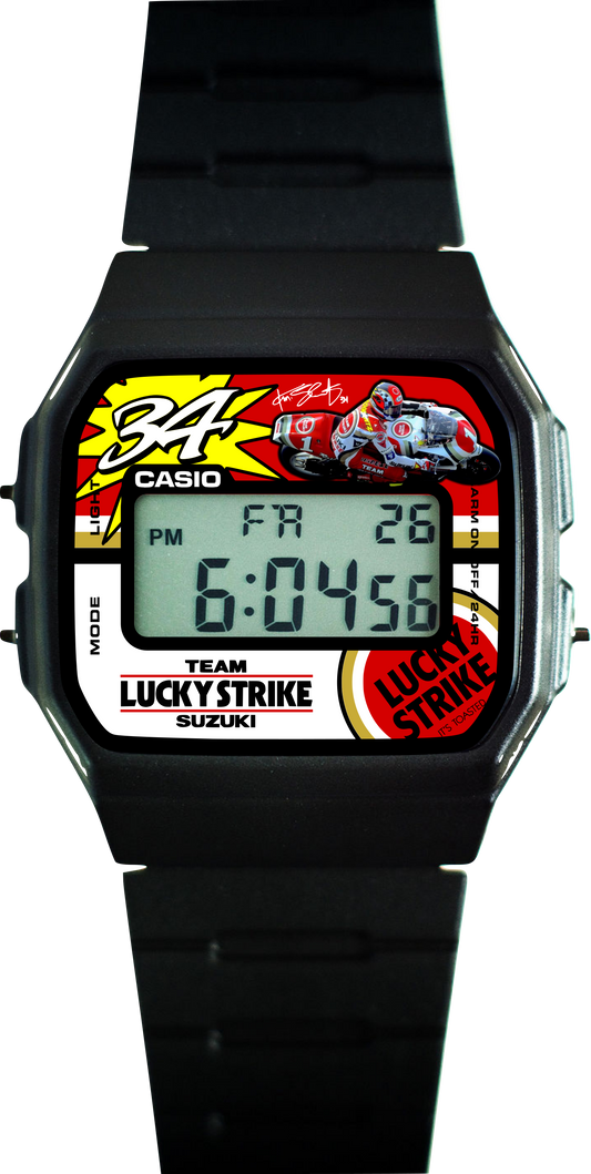 Custom Casio F-91w Digital Watch - Vintage Racing Edition Kevin Schwantz
